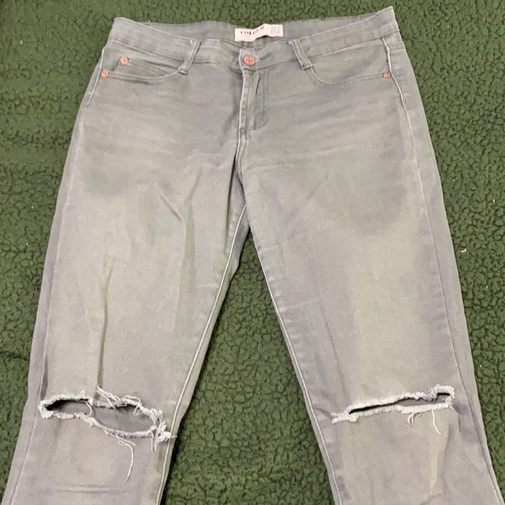Green ripped skinny jeans